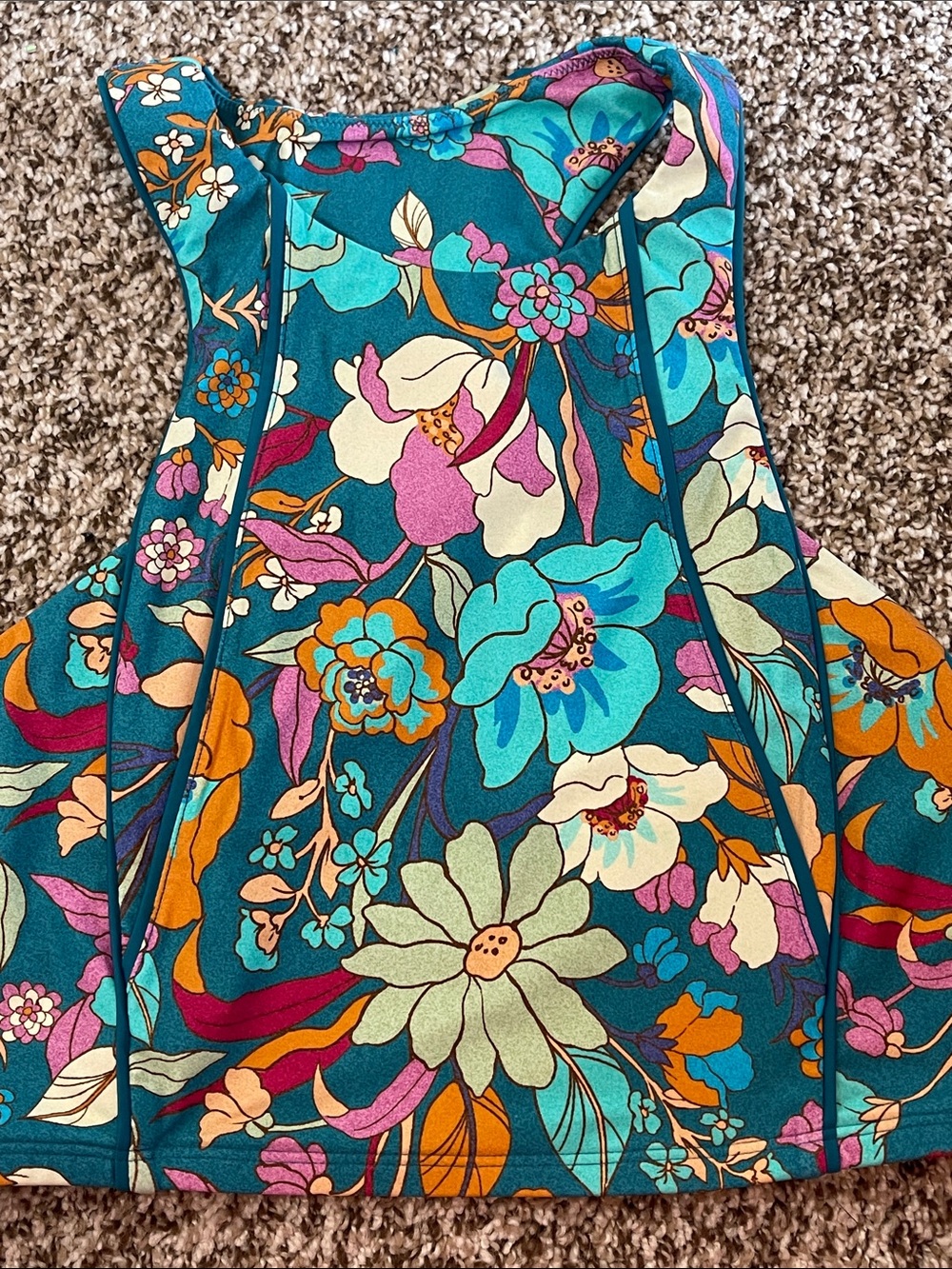 Floral High-Neck Sports Bra - Teal Floral - Picture 5 of 6